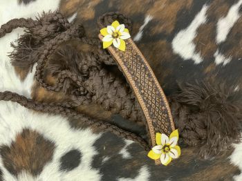 Showman Woven brown nylon mule tape halter with hand painted 3D flower accent on the noseband #2